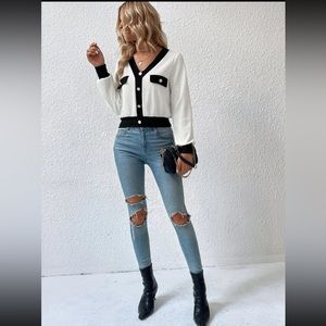 Contrast Trim Waffle knit top